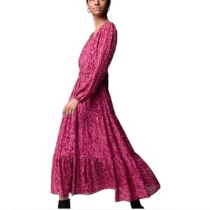 Simply Vera Wang Tiered Midi Dress Size S Pink Animal Print Boho Festival Party